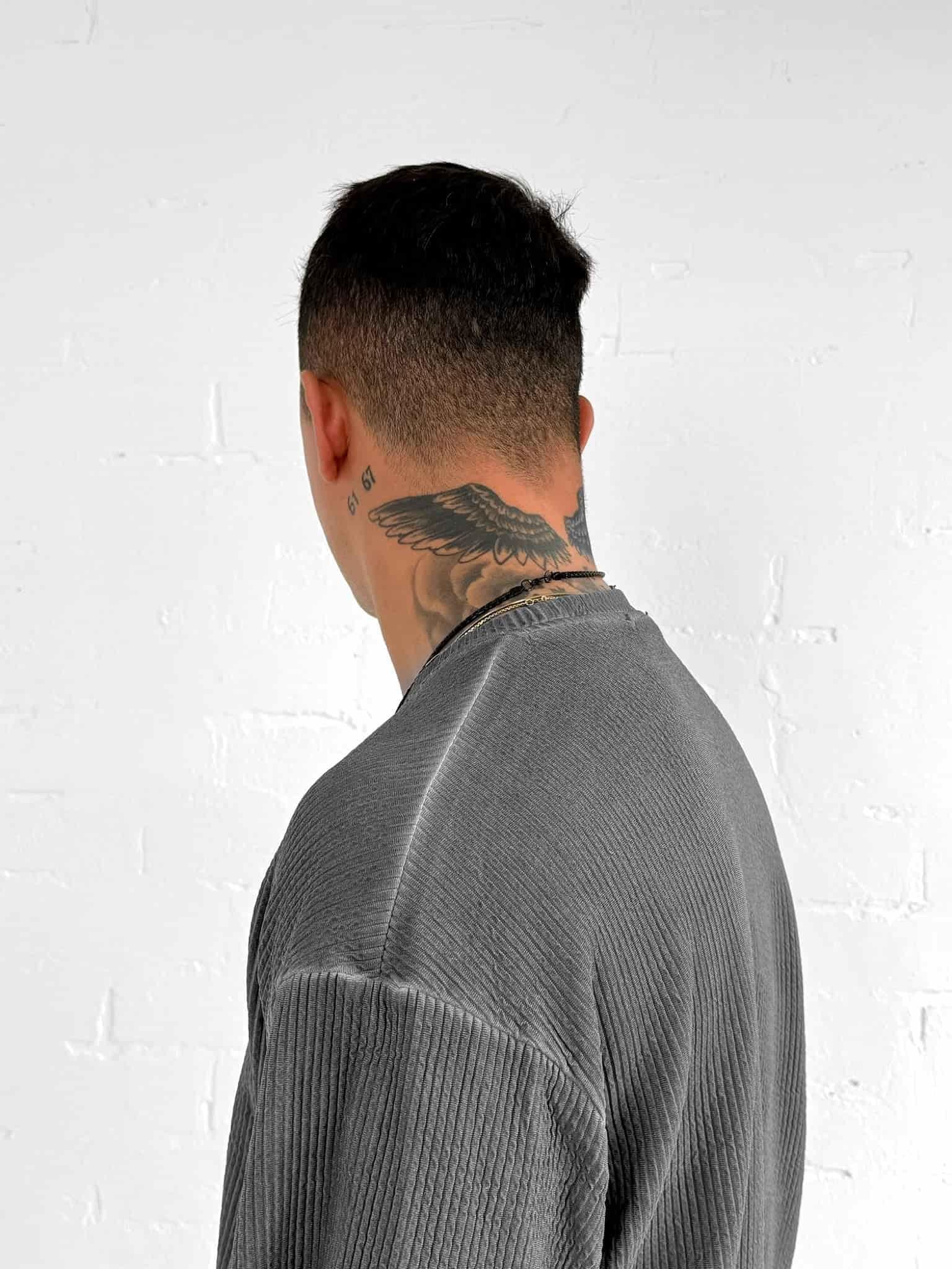Erkek Yıkamalı Fitilli Oversize T-Shirt Siyah · 6