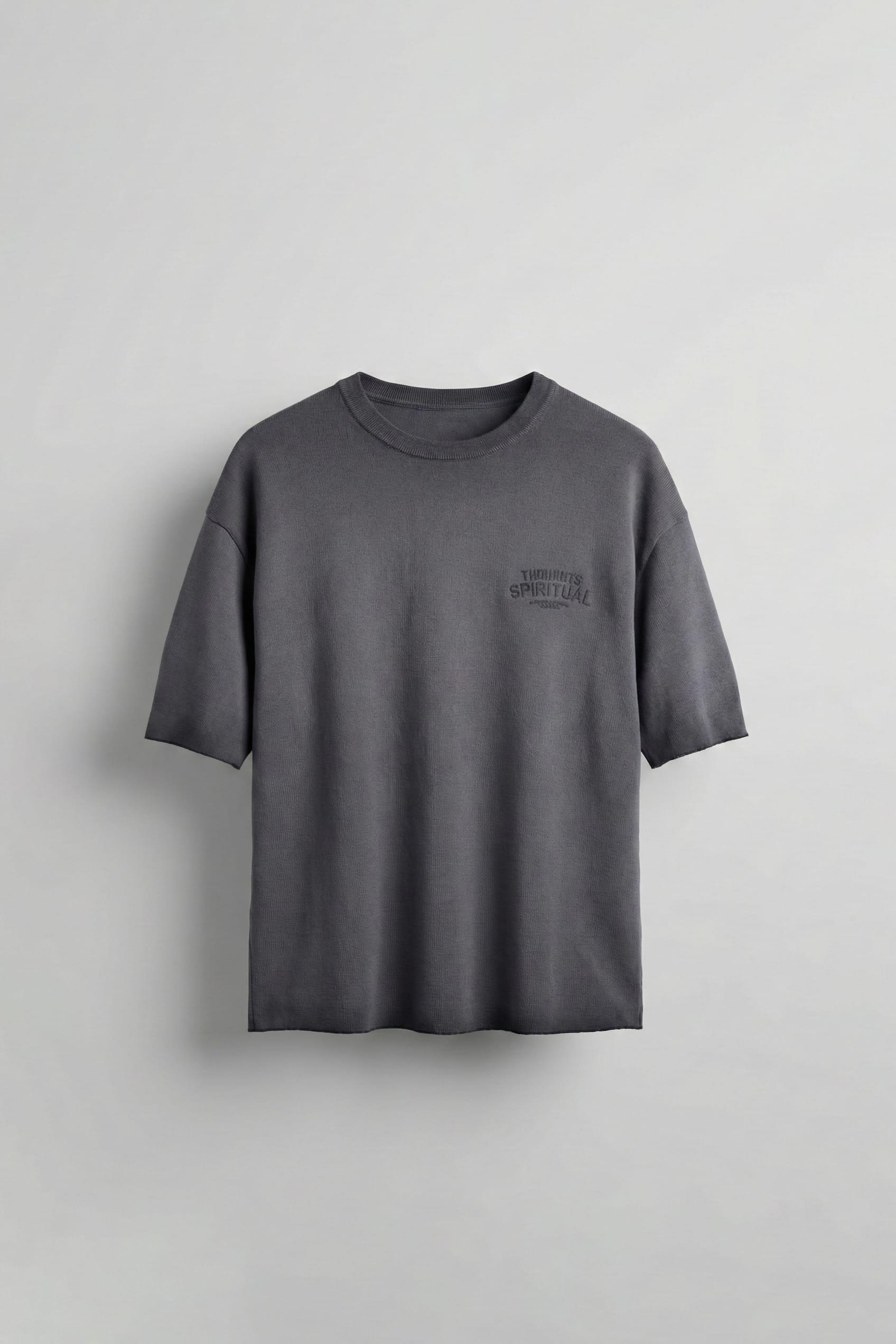 Erkek Yıkamalı Örme Premium Oversize T-Shirt Gri · 2