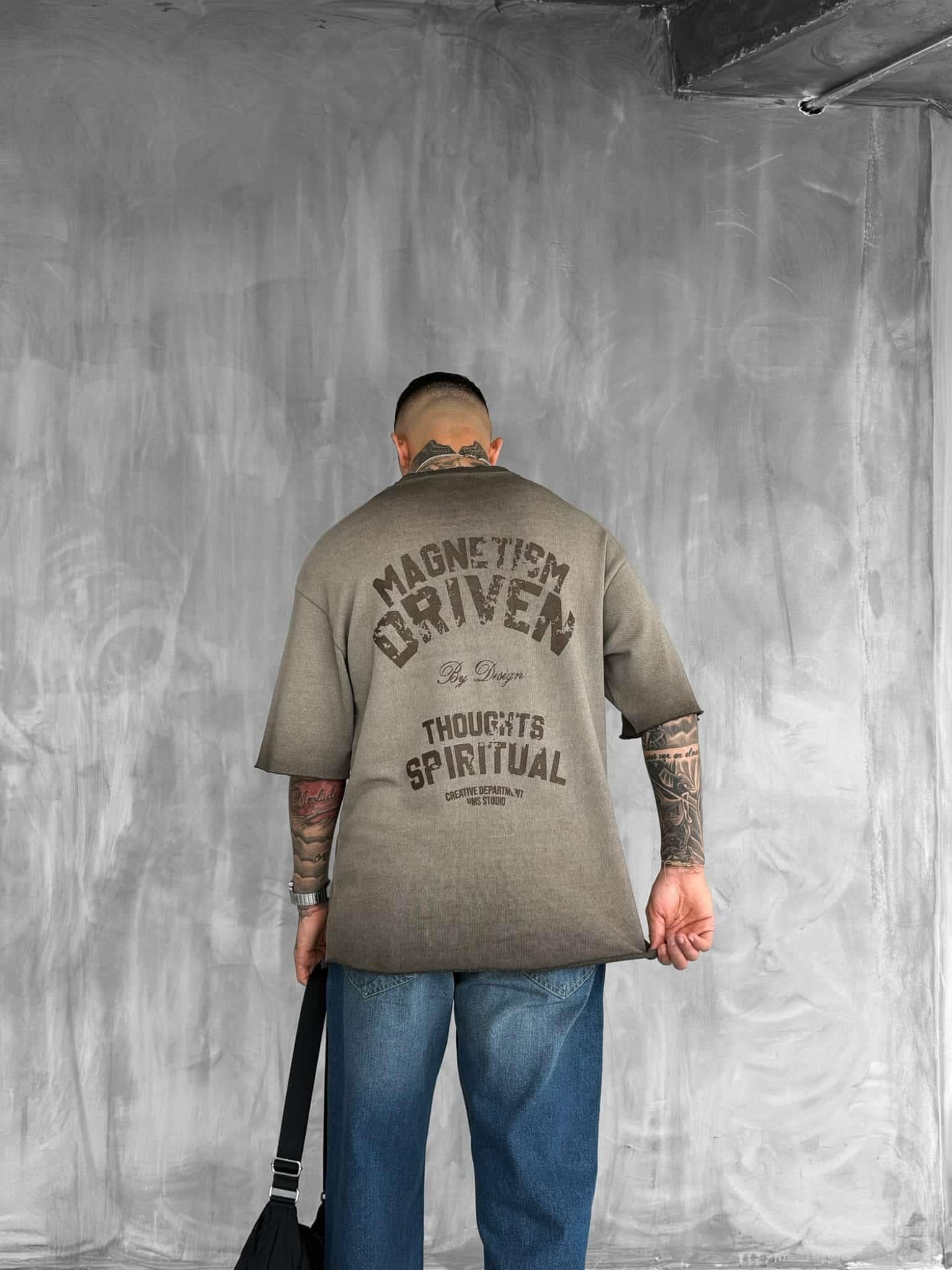 Erkek Yıkamalı Örme Premium Oversize T-Shirt Kahve · 5
