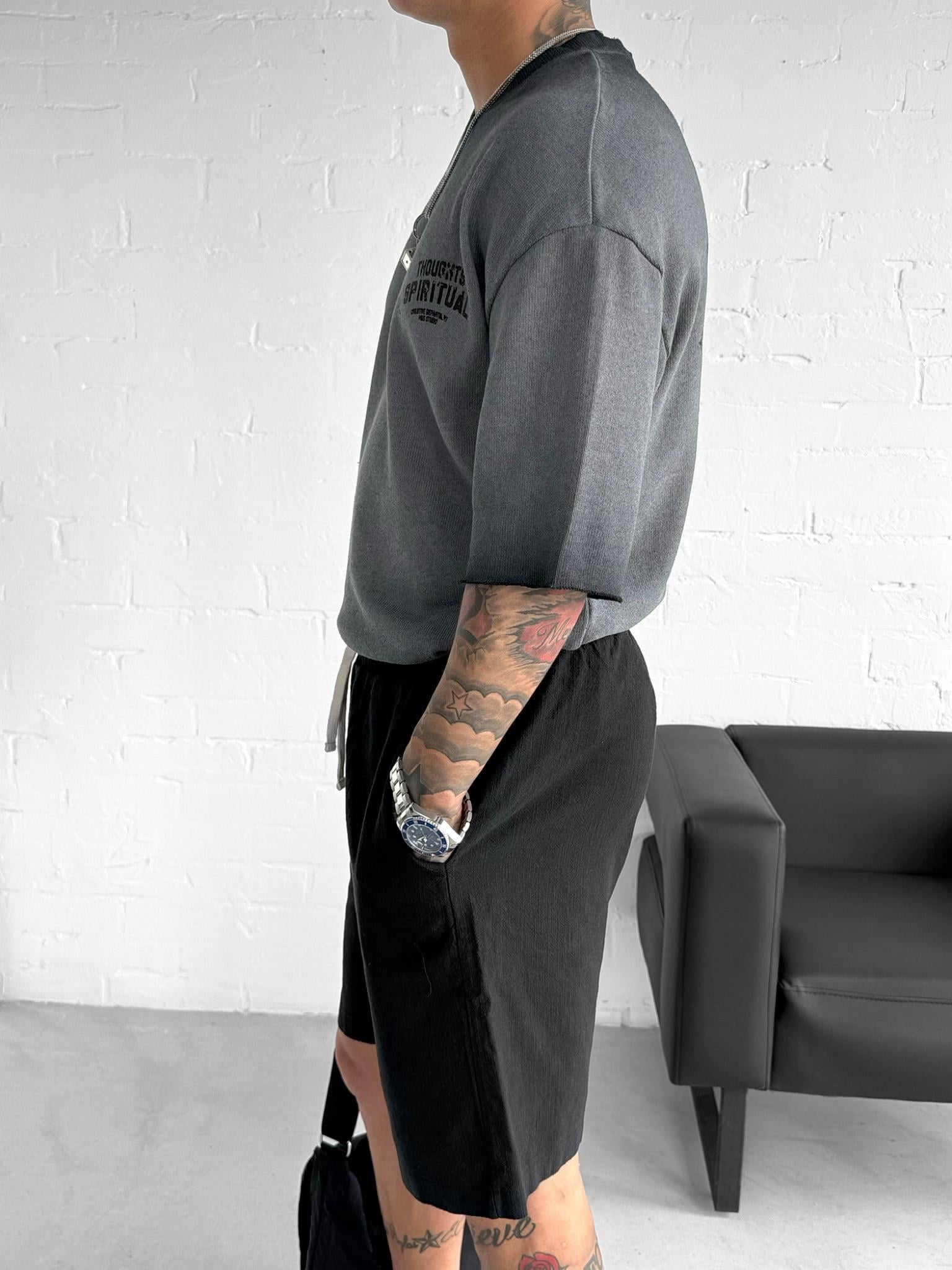 Erkek Yıkamalı Örme Premium Oversize T-Shirt Siyah · 6
