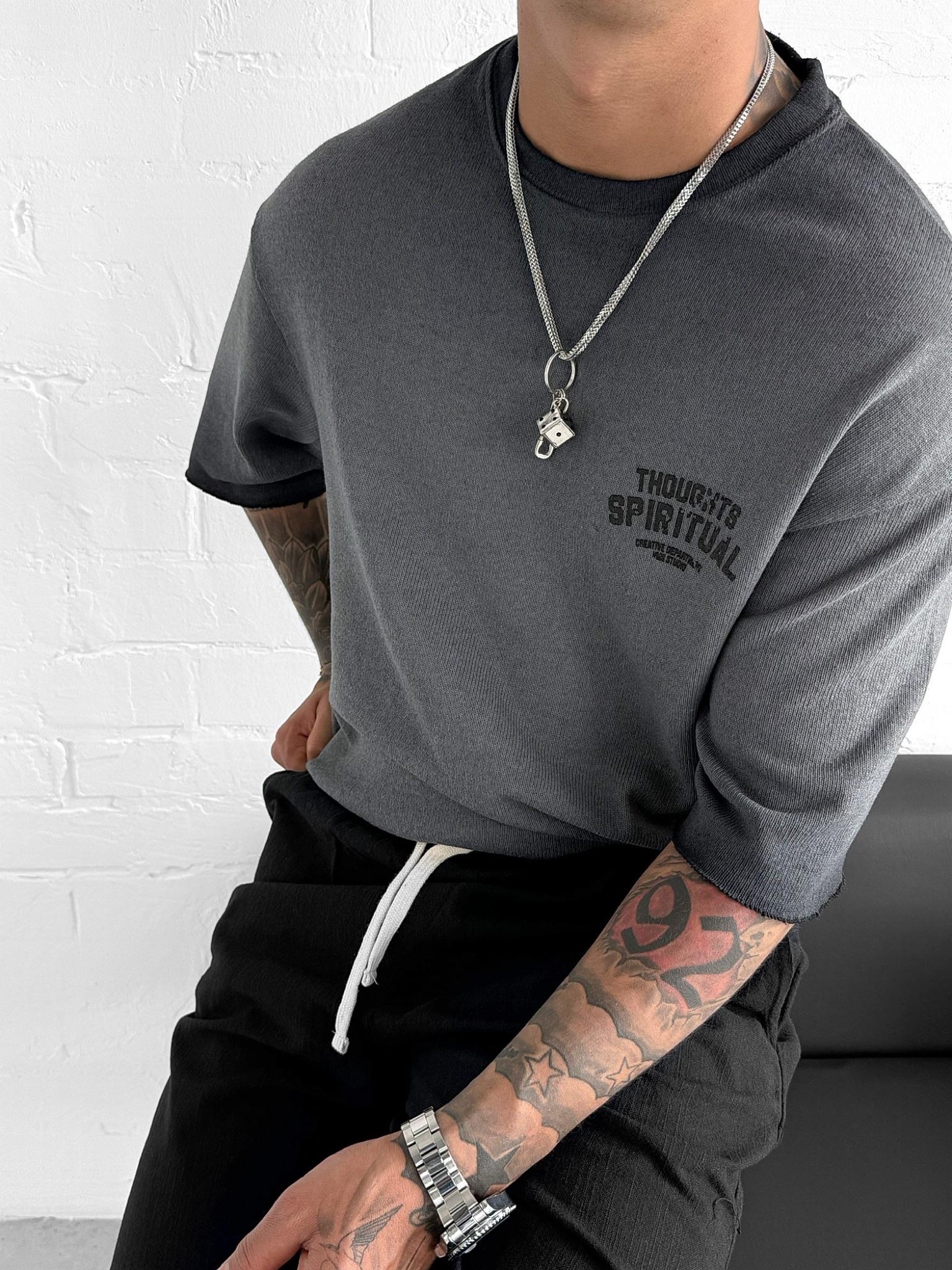 Erkek Yıkamalı Örme Premium Oversize T-Shirt Siyah · 4