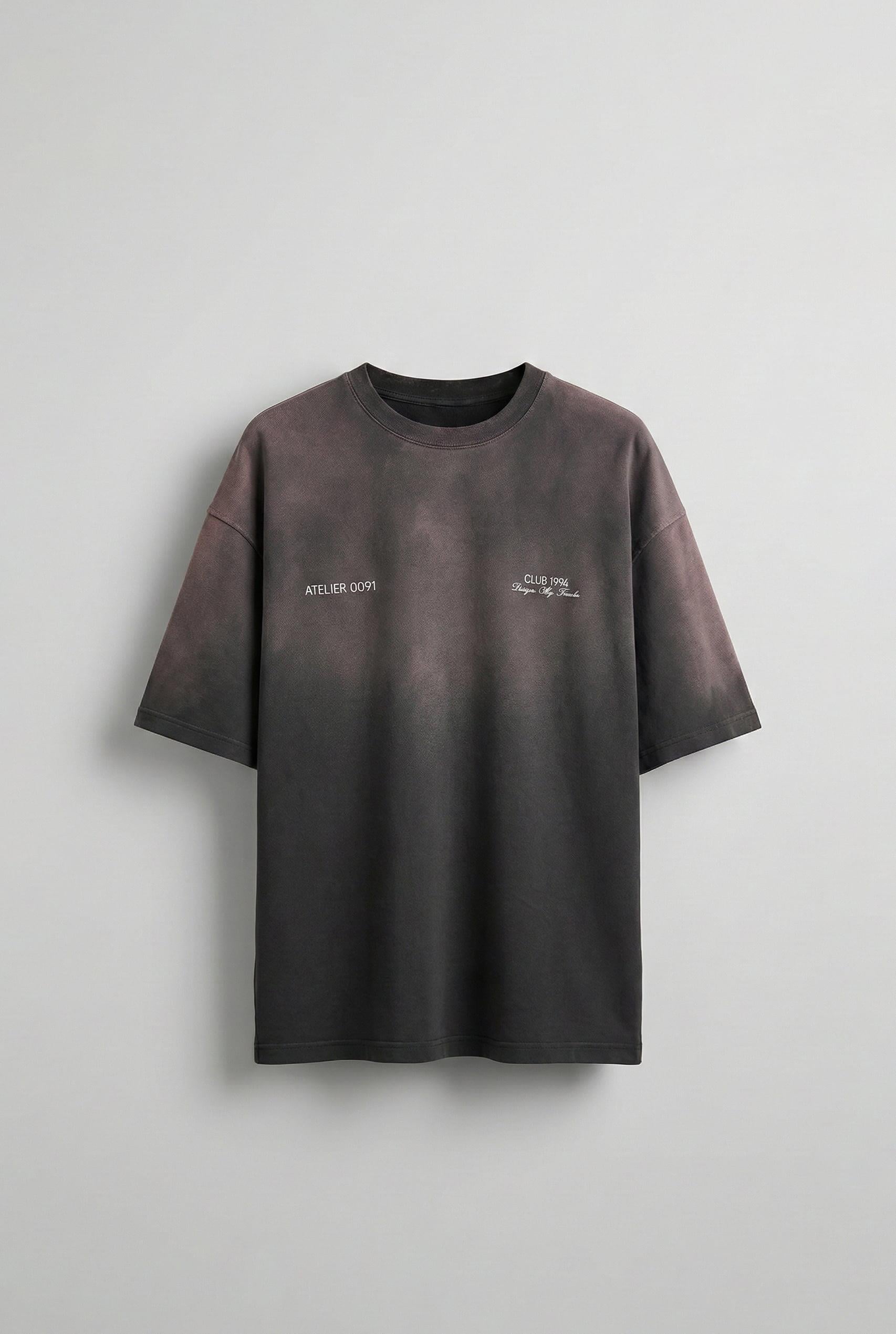 Erkek Renk Geçişli Baskılı Oversize Yıkamalı T-Shirt Kahverengi
