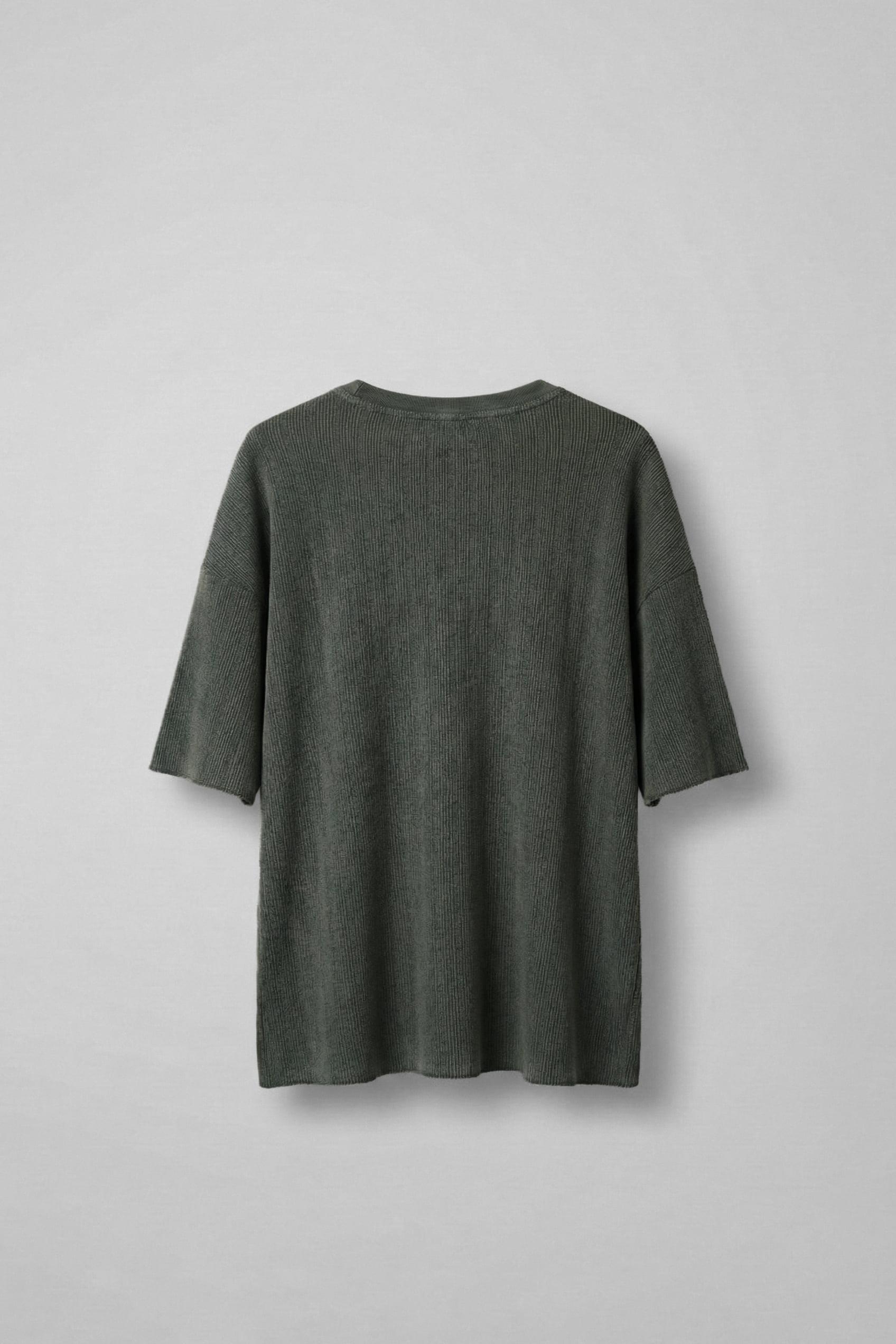 Erkek Yıkamalı Ribana Kumaş Oversize T-Shirt Haki Yeşil · 2