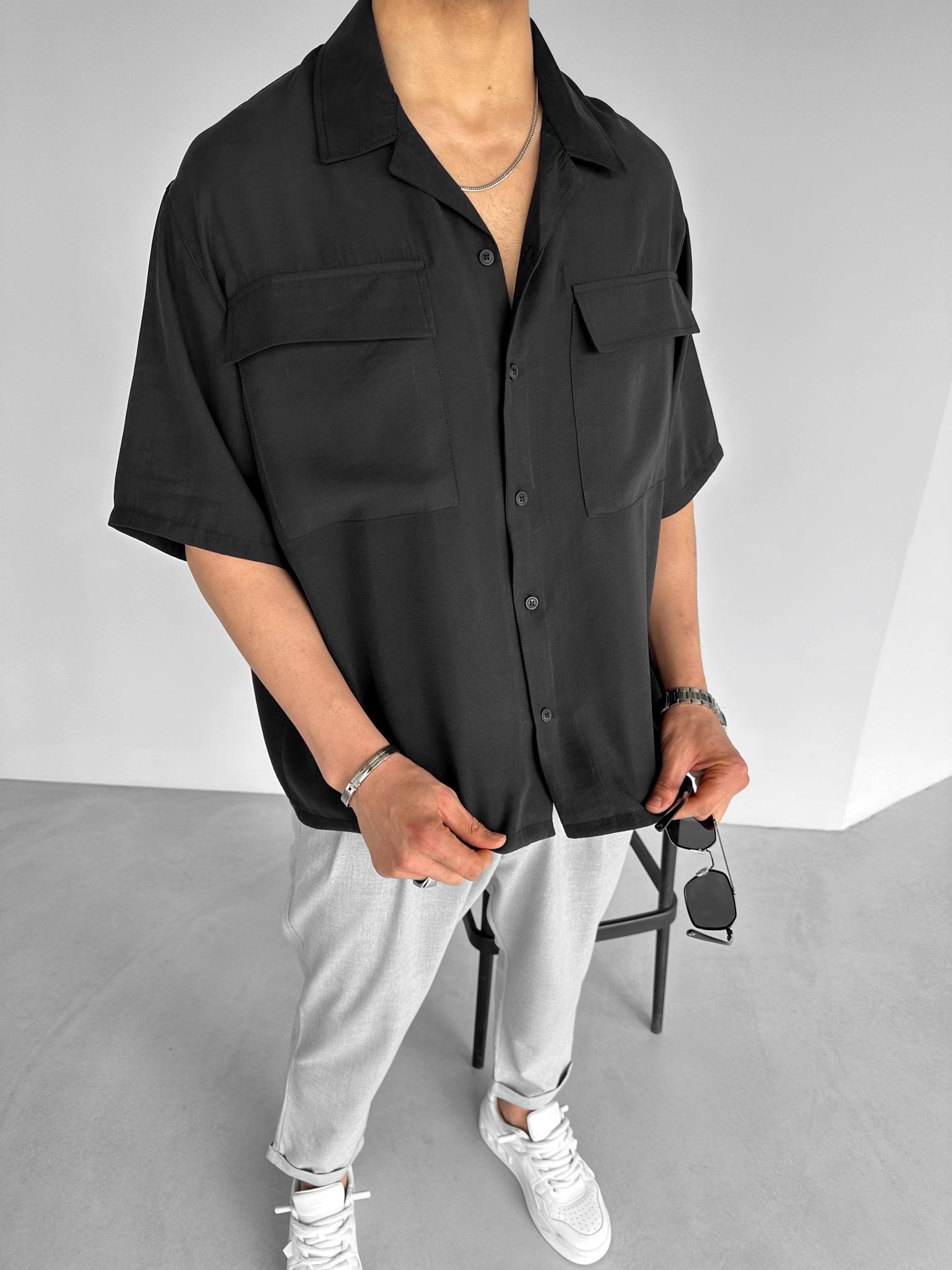 Extra Oversize İki Cepli Gömlek Siyah