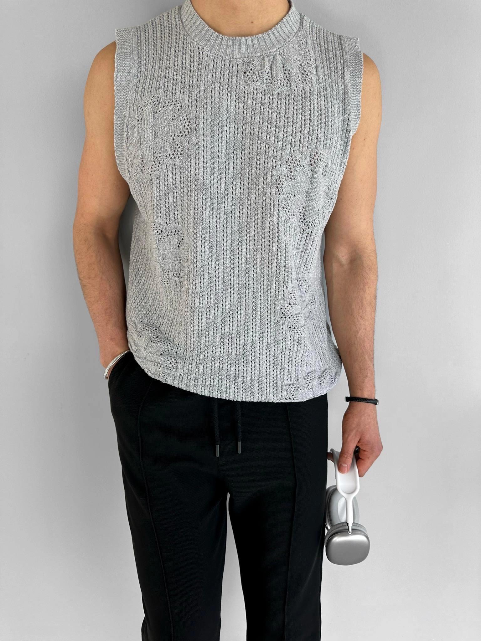 Örme Desenli T-shirt Gri