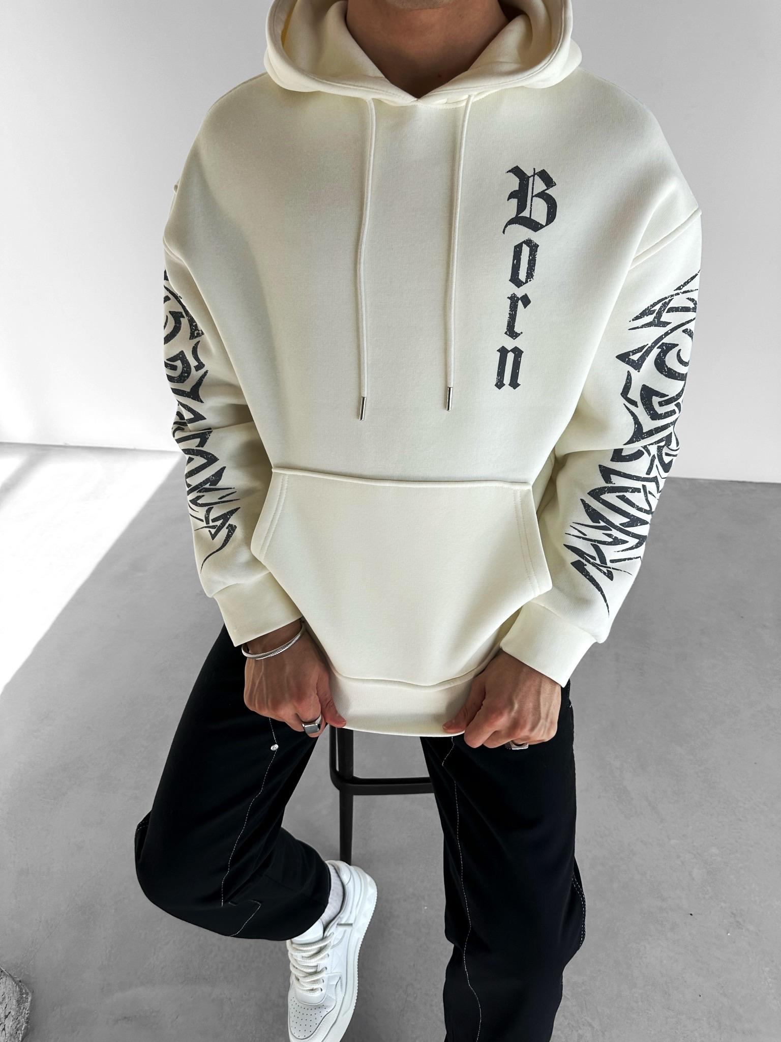 Erkek Oversize 'Again' Baskılı Sweatshirt Ekru