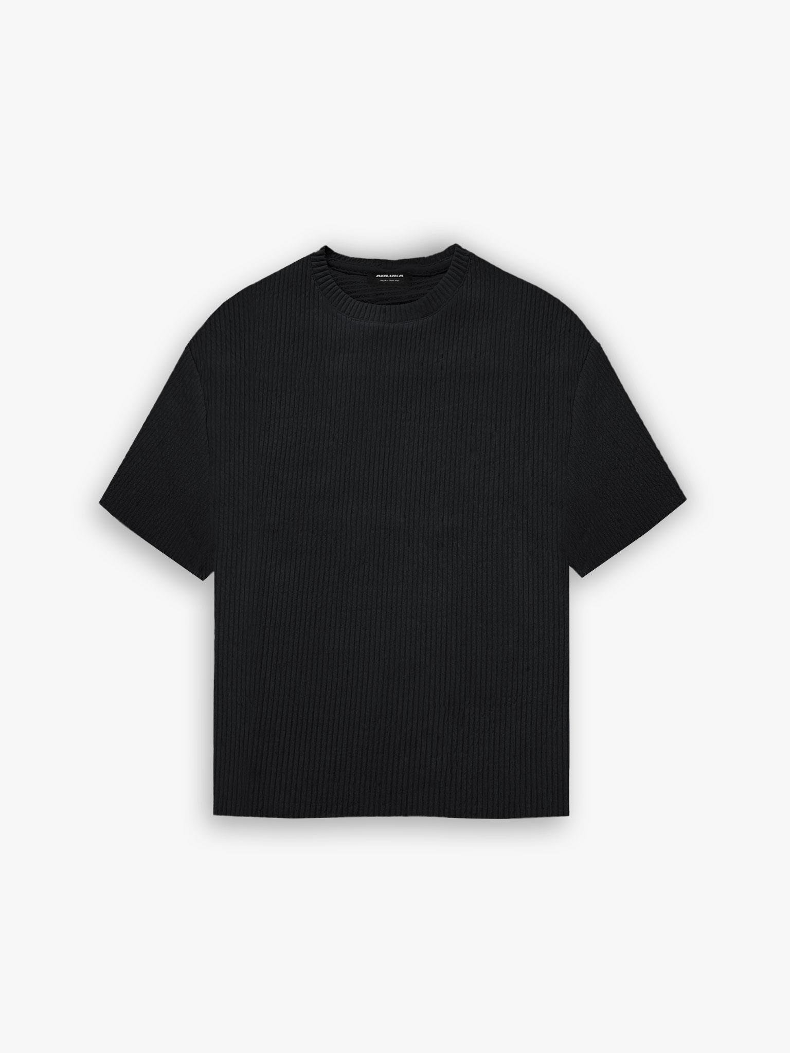 Erkek Oversize Cizgi Desenli Esnek Ve Hafif Rahat Yazl k T Shirt Siyah