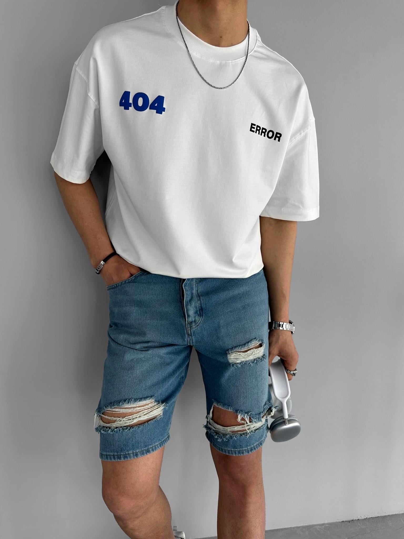 Erkek Oversize Distressed Jean Şort Mavi