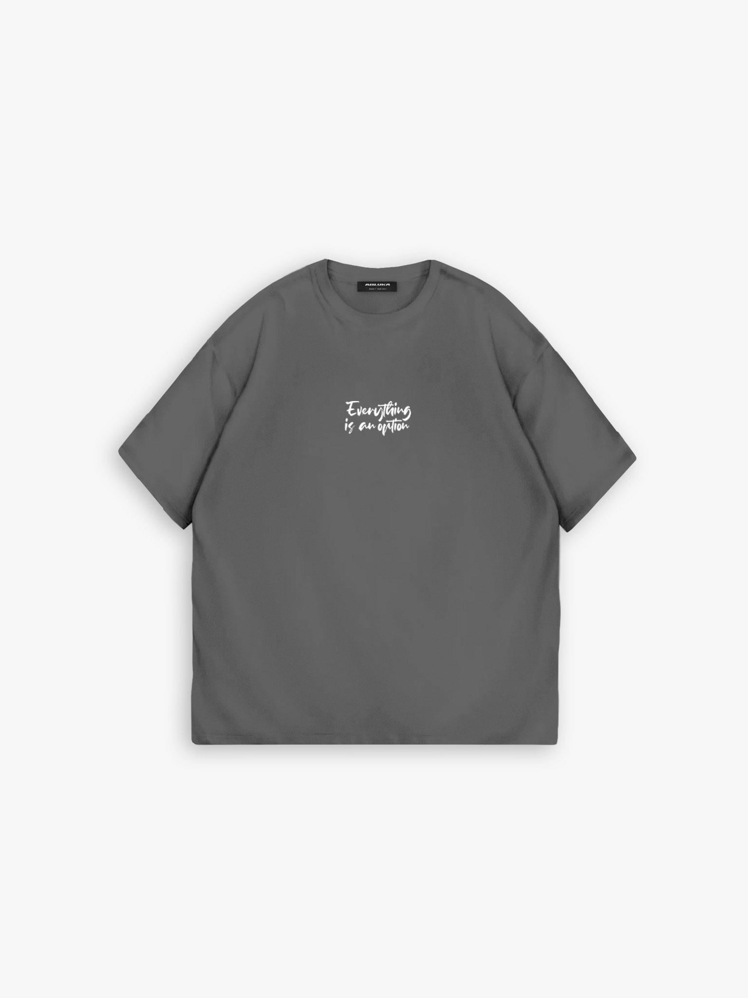 Erkek Oversize 'Everything İs An Option' Nakışlı T-Shirt Gri · 3