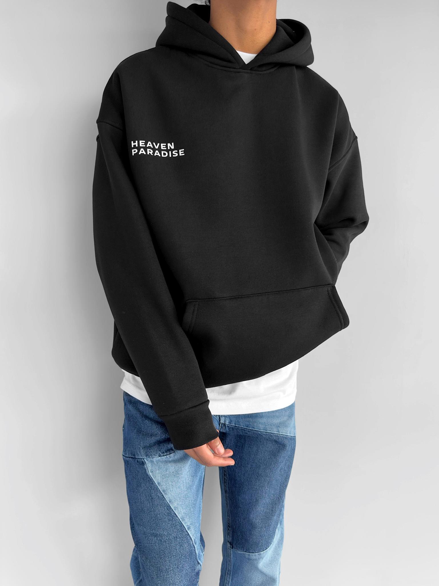 Prayersavenu サイズM Erkek Oversize Paradise Baskılı Hoodie Siyah