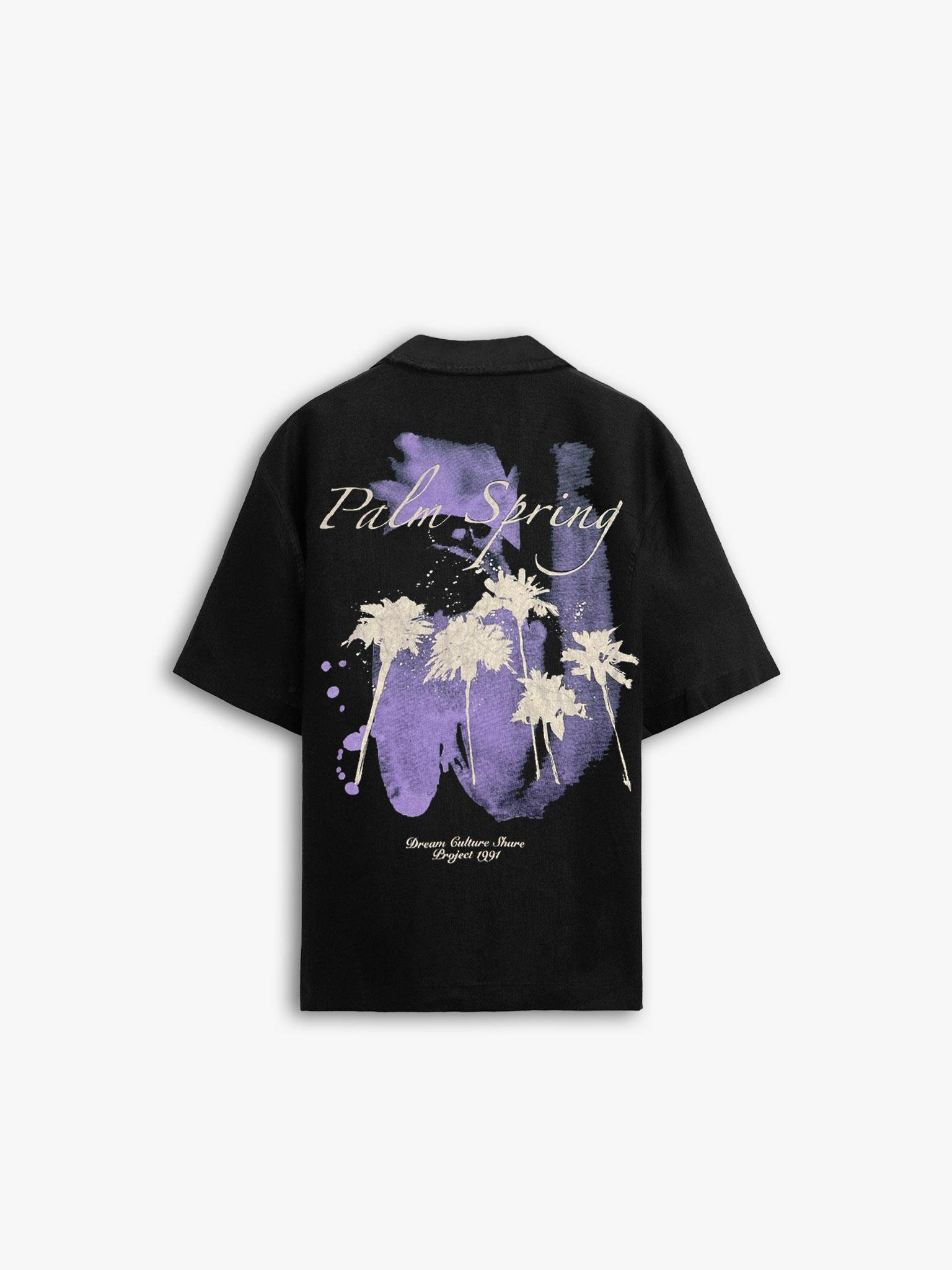 Oversize Polo Yaka Grafik Baskılı Gömlek Siyah