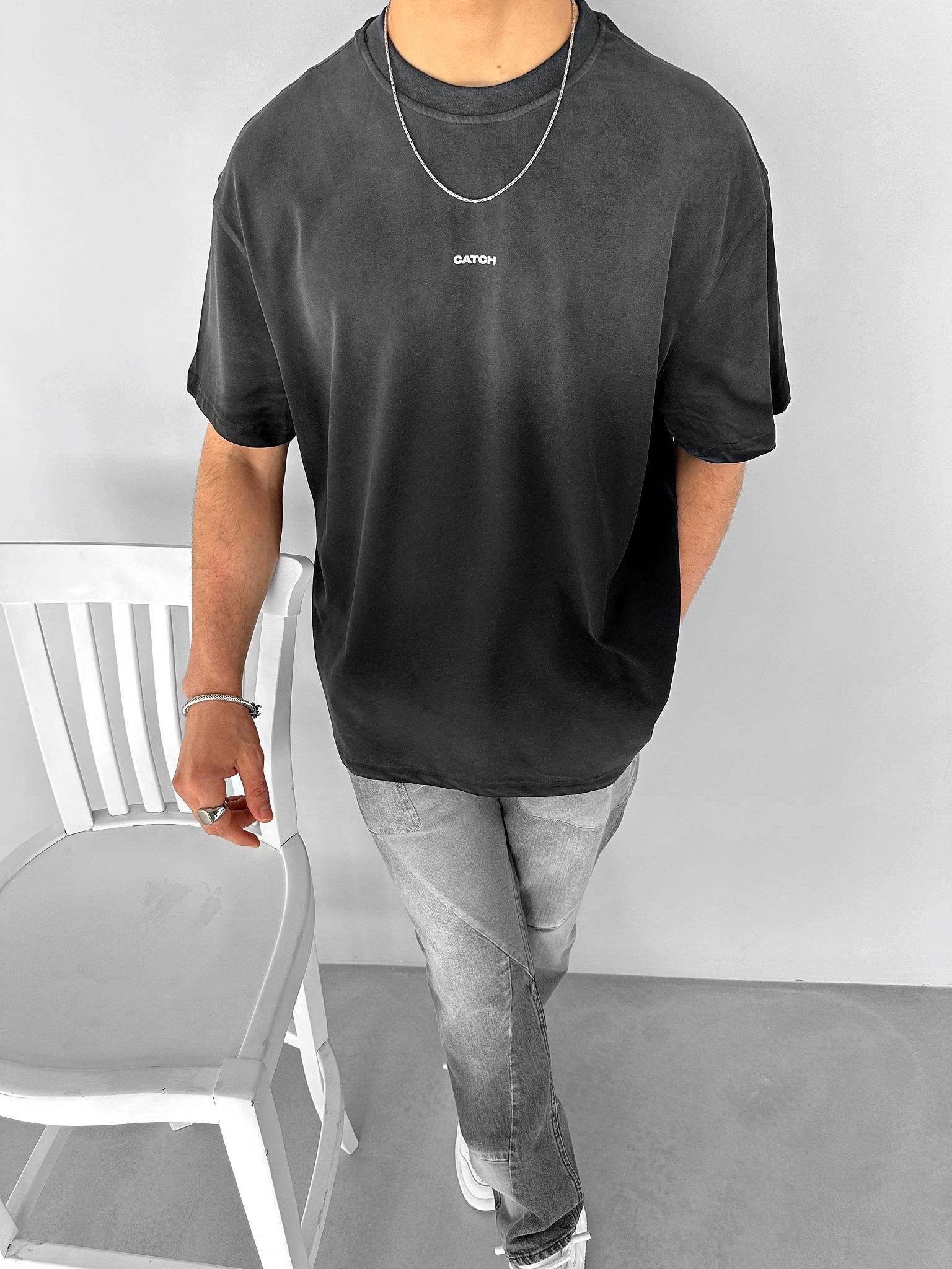 Oversize Yıkamalı Dokulu T-Shirt Siyah