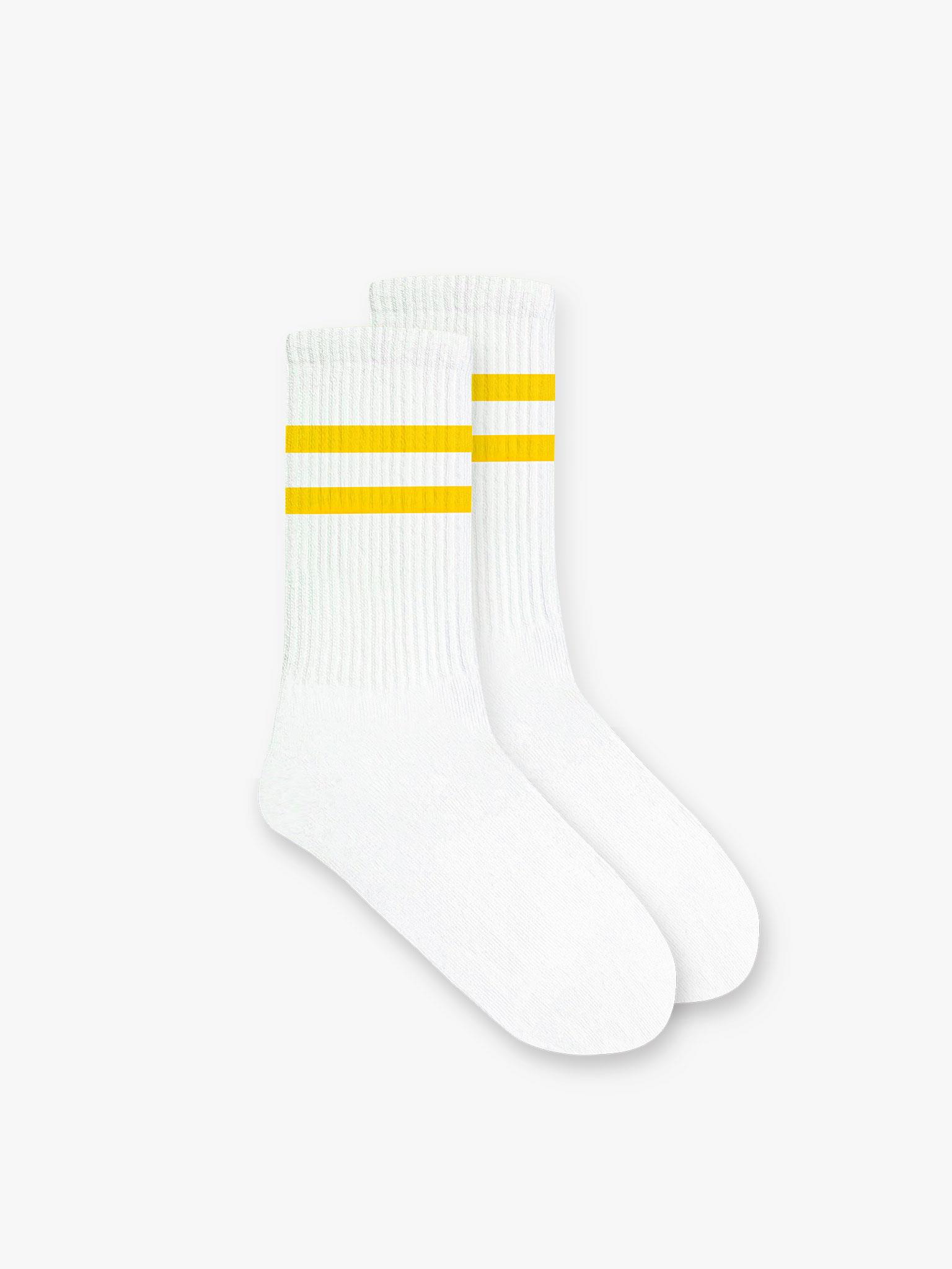 Unisex Çizgili Desenli Uzun Kolej Tenis Çorap Sarı