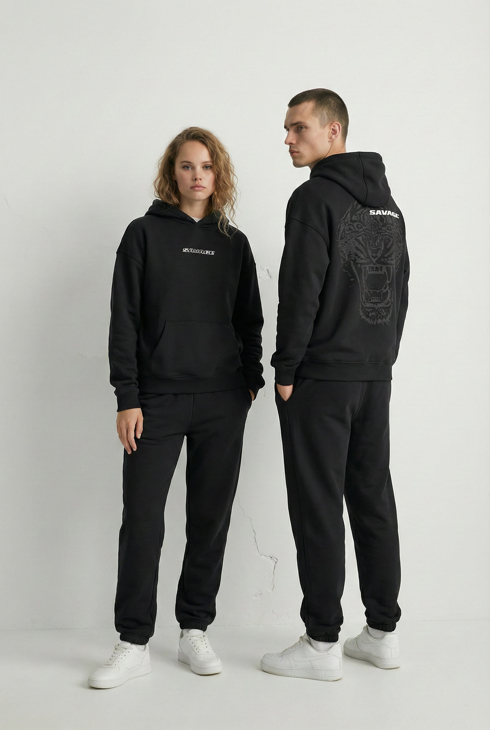 Unisex Oversize Savage Grafik Baskılı Kalın Kapüşonlu Sweatshirt Siyah · 3