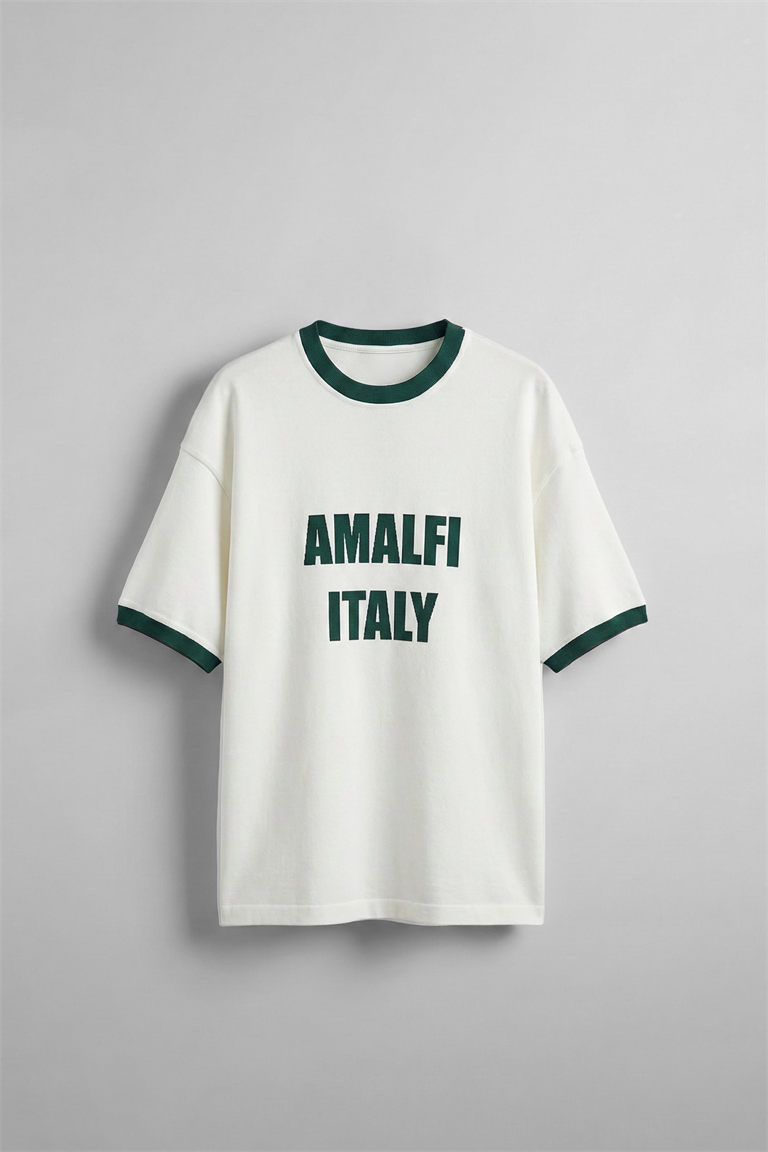 Erkek Oversize Kontrast Yaka T-Shirt Ekru Yeşil | Abluka