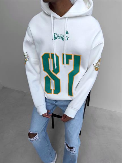 Erkek Oversize Los Angeles Bask l Sweatshirt Beyaz
