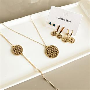 Yaşam Ağacı Set Altın Kaplama Çelik Set