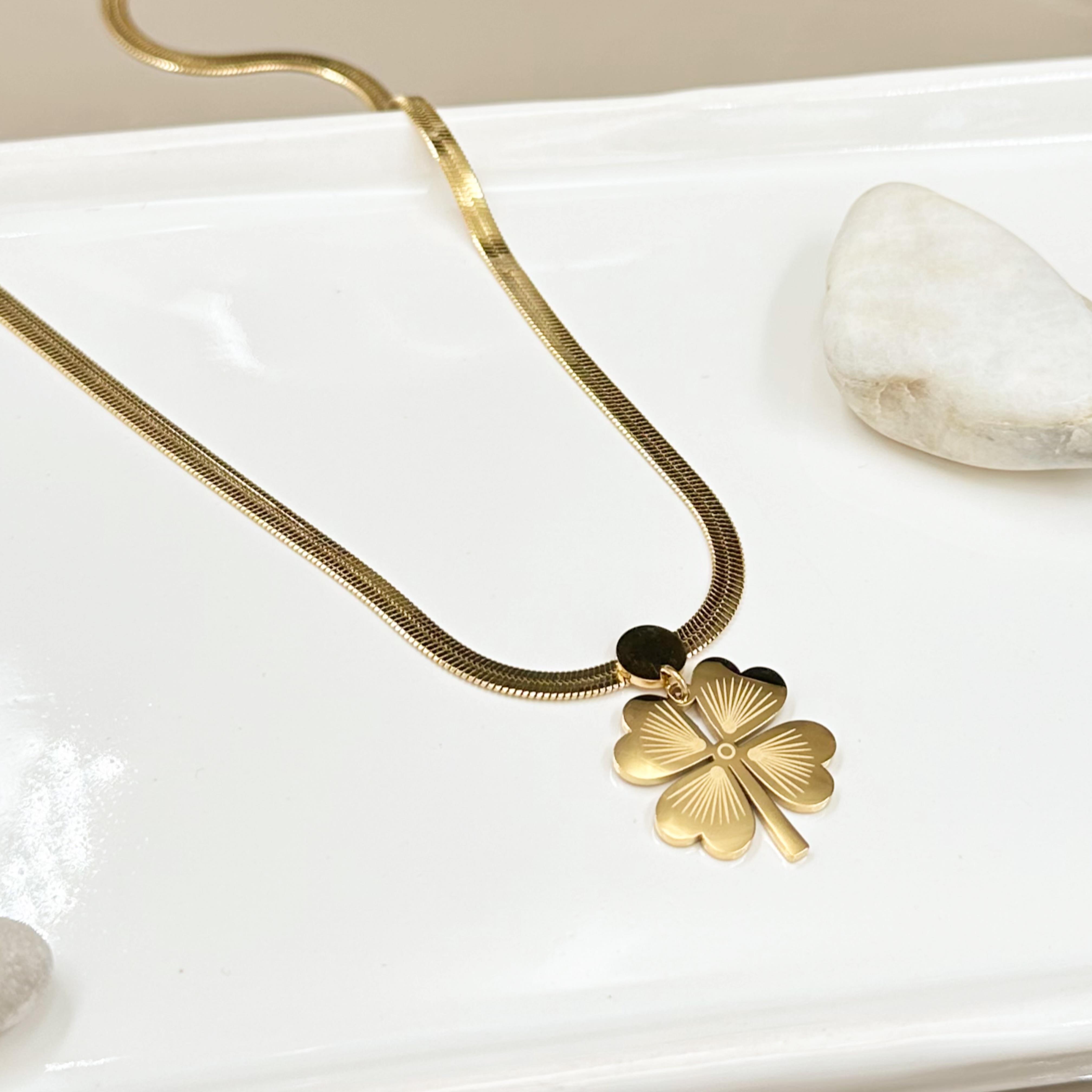 45cm İtalyan Zincir Yonca Altın Kaplama Çelik Kolye