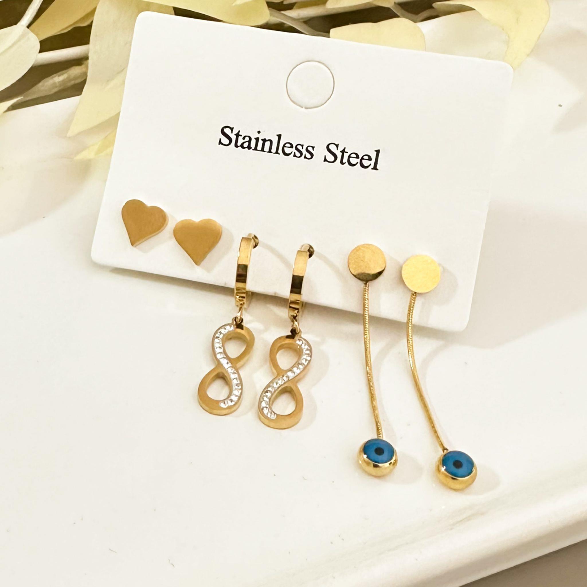 6 lı Çoklu Set  Sonsuzluk  Altın Kaplama Çelik Küpe