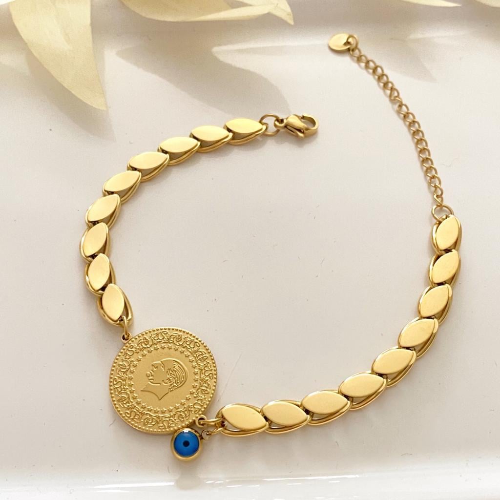 Ata Liralı Arpa Dizayn Altın Kaplama Çelik Bileklik