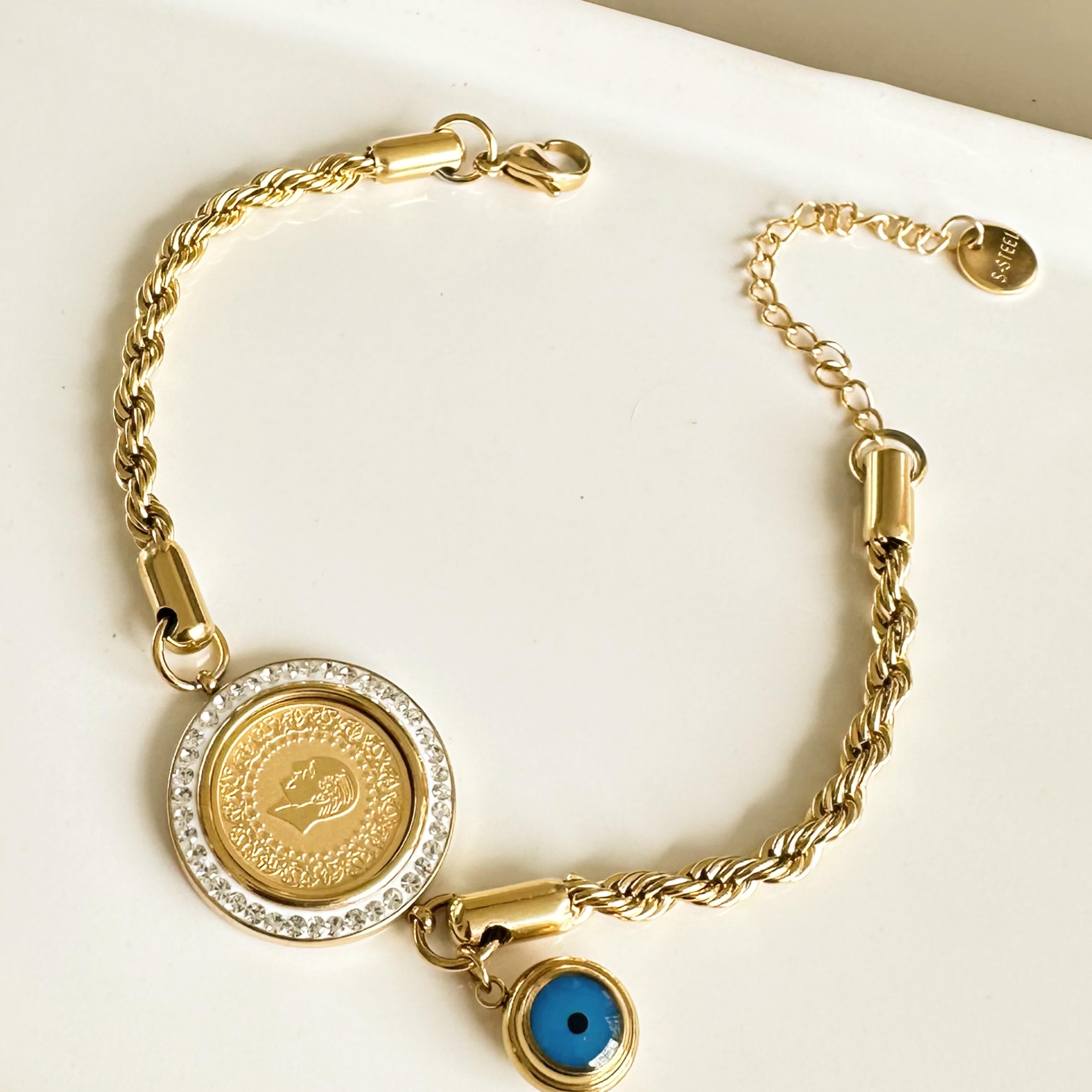 Ata Liralı Kalın Burgu Altın Kaplama Çelik Bileklik