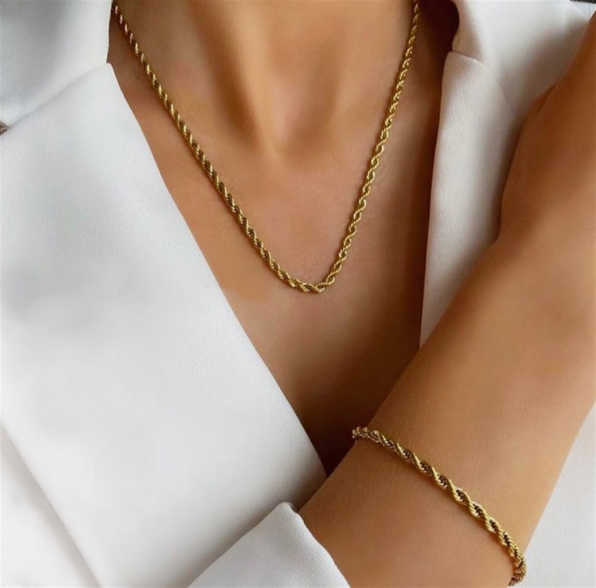 Burgu Zincir Gold Altın Kaplama Set