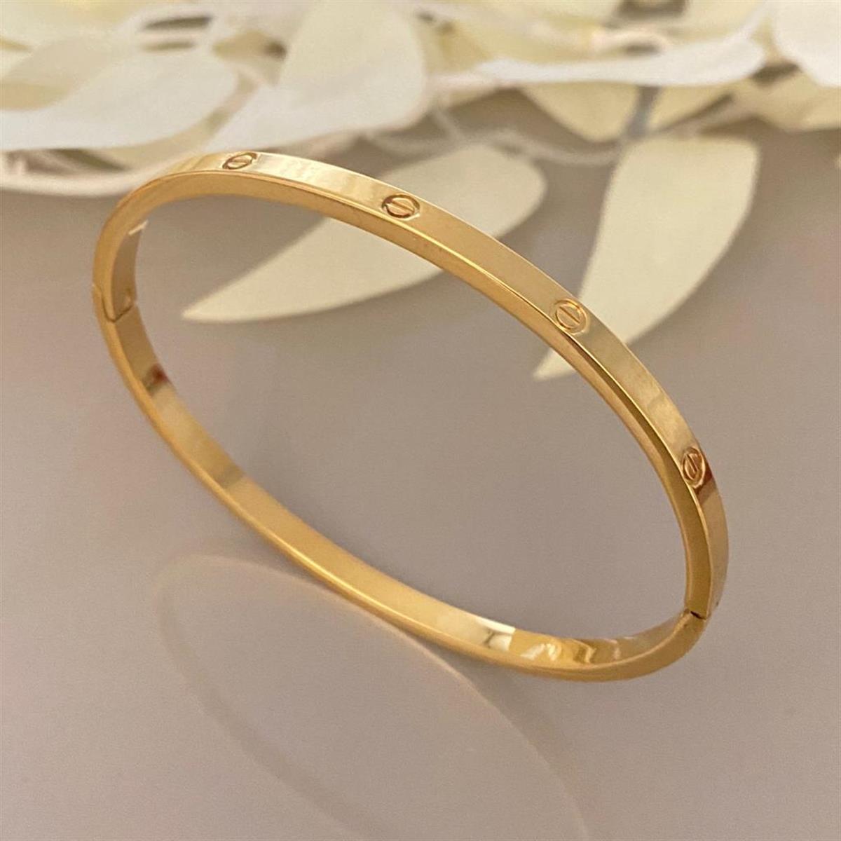 C Model Taşsız İnce  Altın Kaplama Çelik  Kelepçe