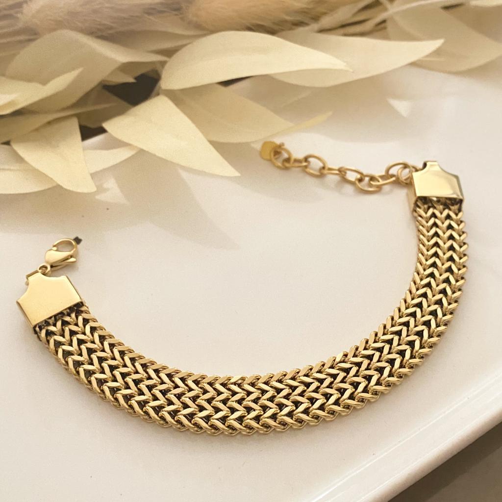 Geniş  Zincir   Altın Kaplama Çelik Bileklik