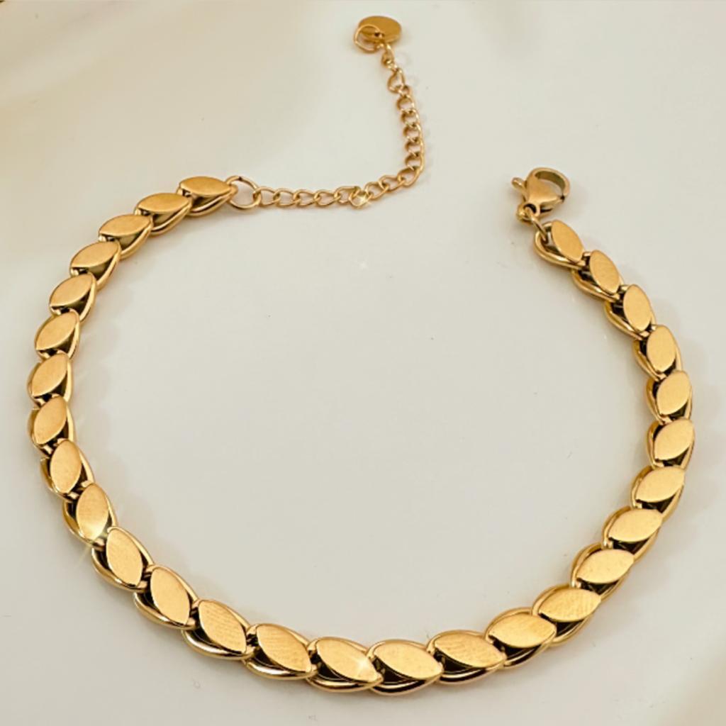 İnce Arpa Zincir Altın Kaplama Çelik Bileklik