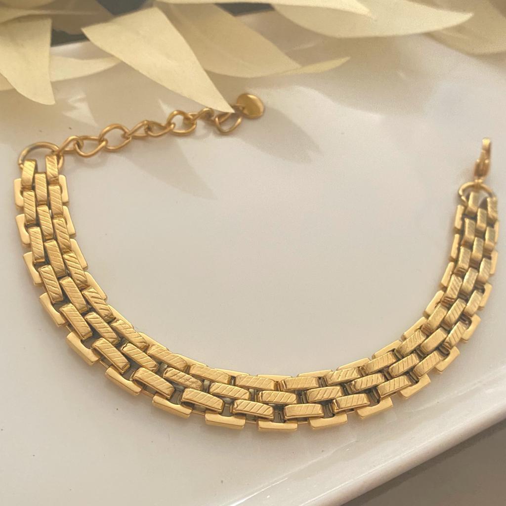 Kalın Plaka Zincir   Altın Kaplama Çelik Bileklik