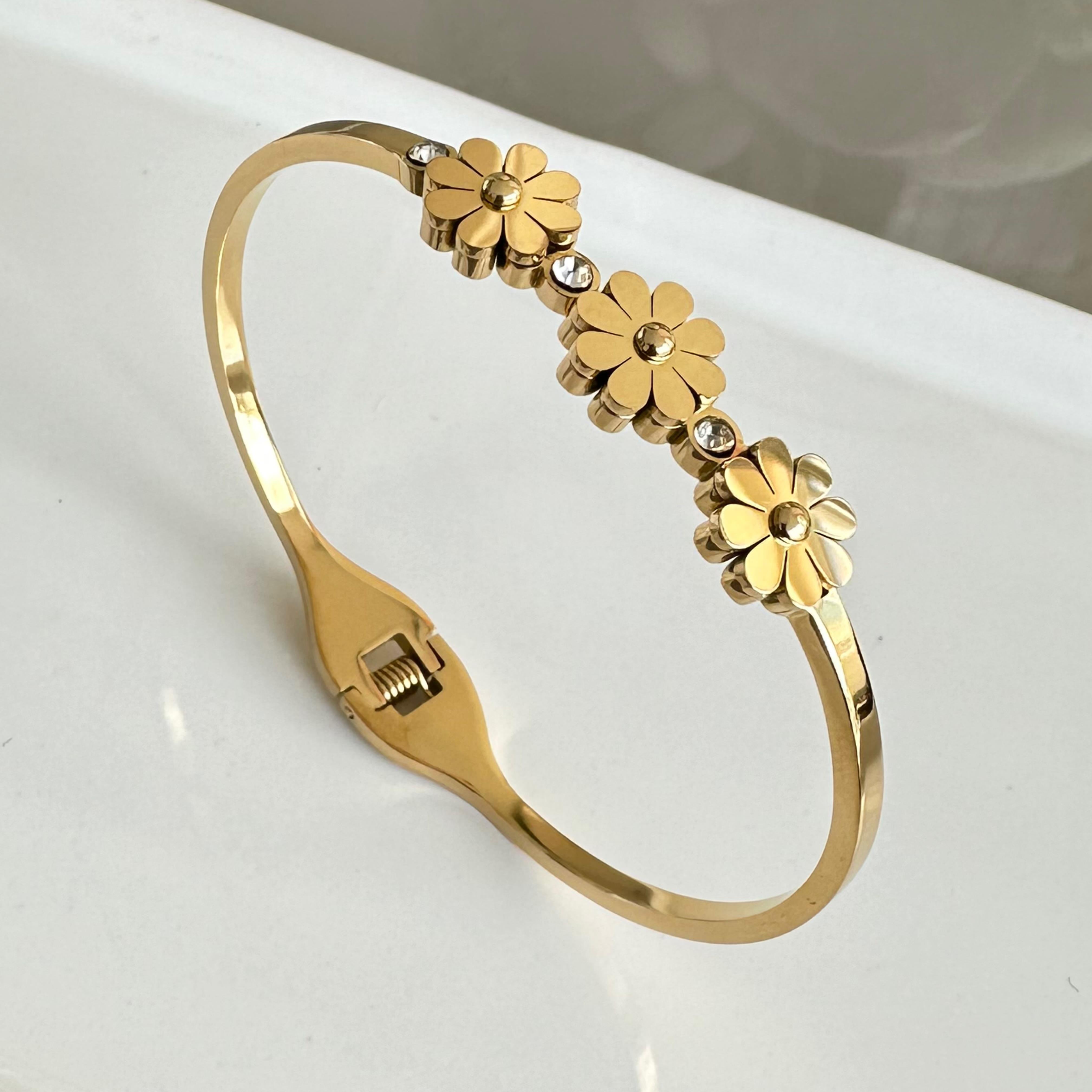 Papatya Model Altın Kaplama Çelik  Kelepçe