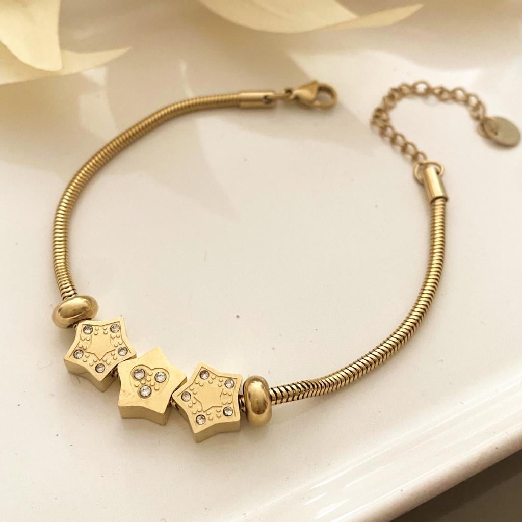 PDR Model Yıldız Detay Altın Kaplama Çelik Bileklik