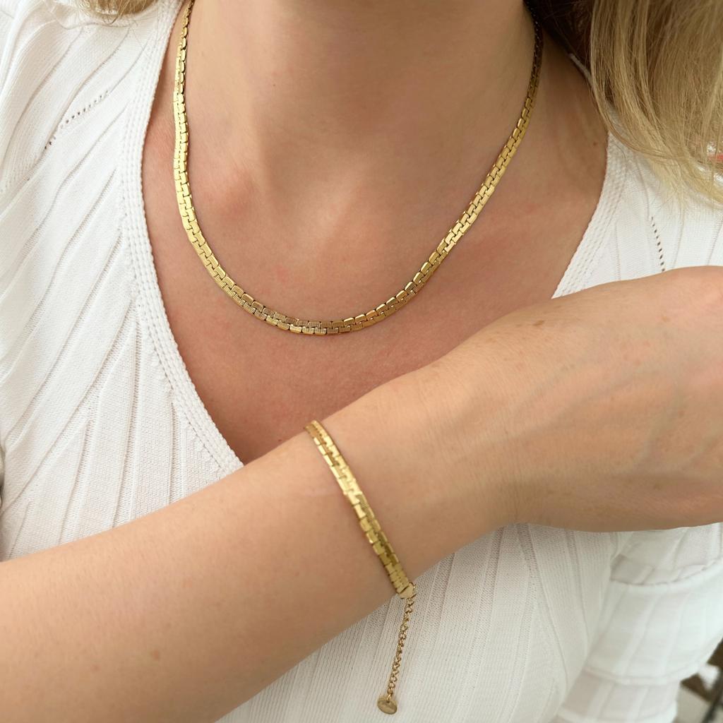 Plakalı Zincir Altın Kaplama  Çelik Set