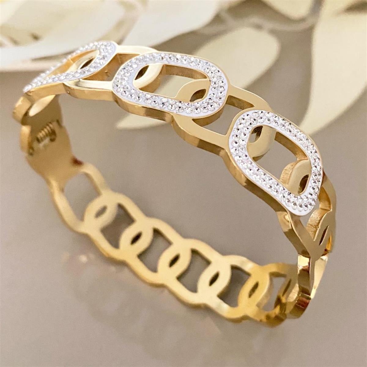 Taşlı Halka Dizayn Altın Kaplama çelik kelepçe