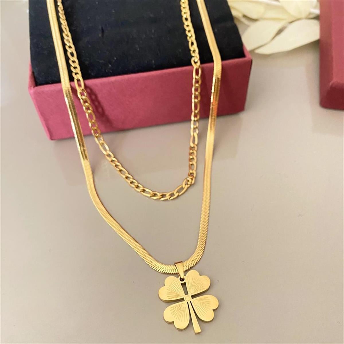 Yonca İtalyan Ezme Altın Kaplama Çelik Kolye