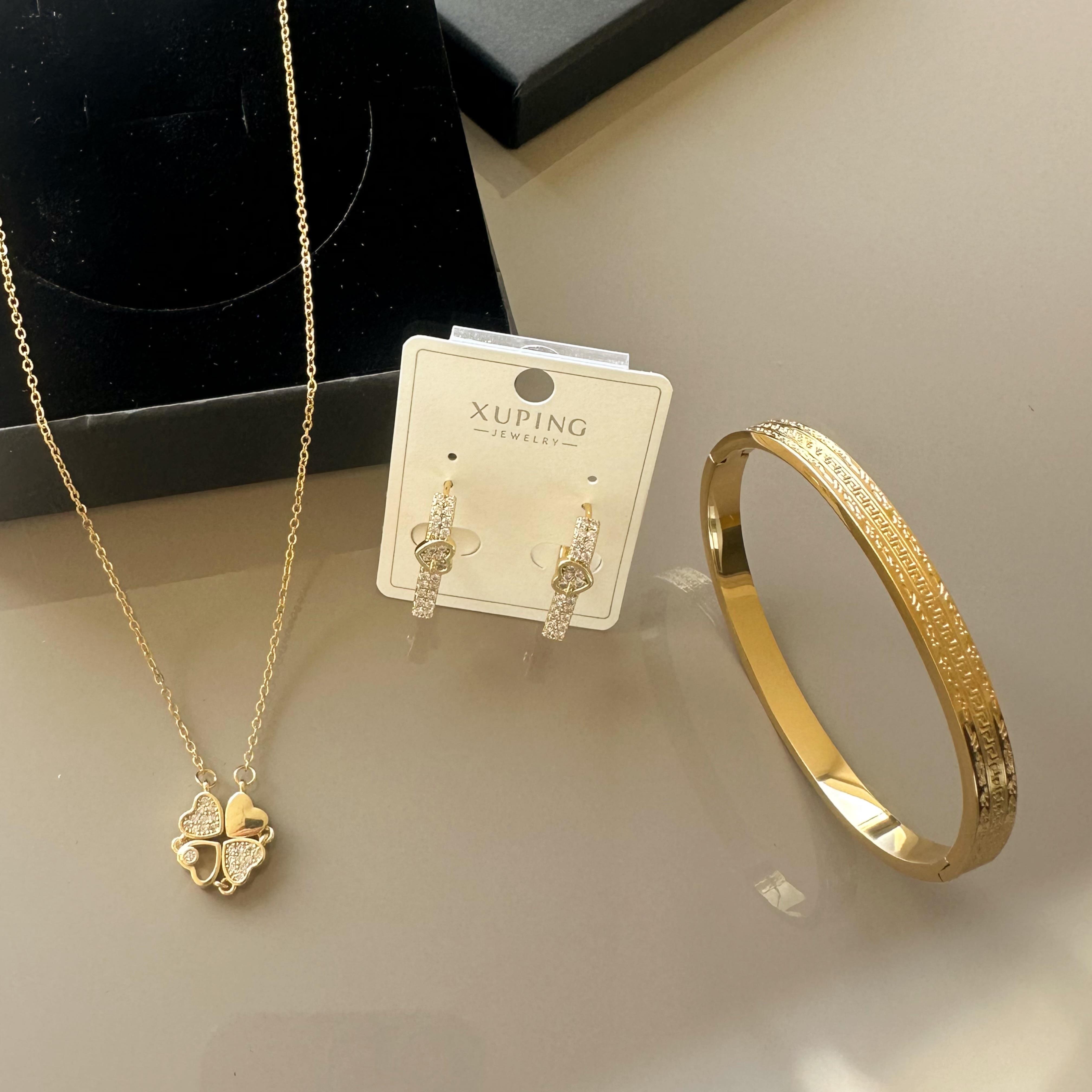 Yonca Mıknatıslı Xuping Küpe Kaplama Çelik Set