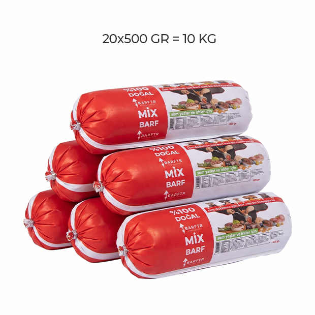 Mix Barf 10 kg 500 GR Salam Paket Tekli Ambalajlarda Köpek Maması