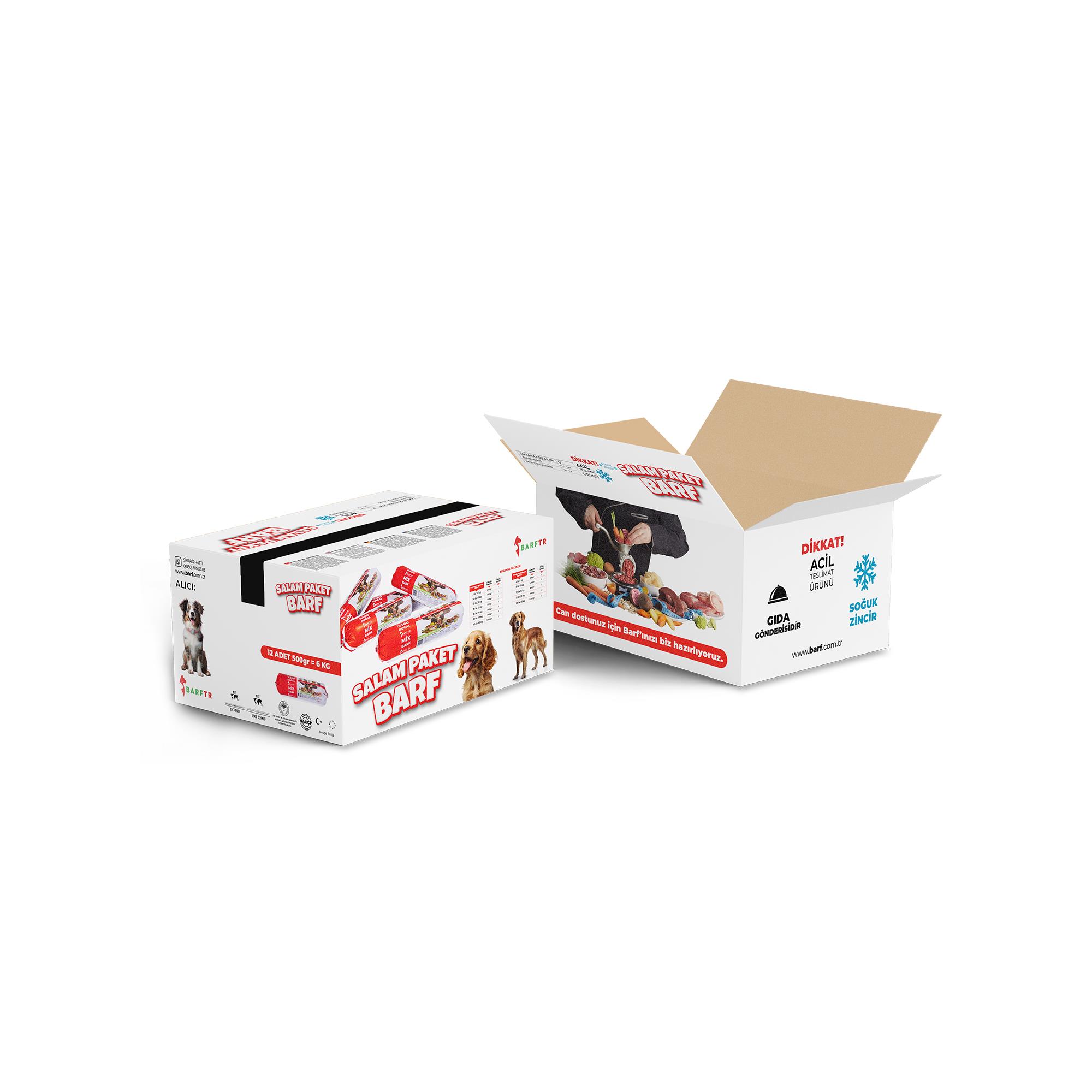 Mix Barf 6 kg Salam Paket Köpek Maması 250 GR Tekli Ambalajlarda