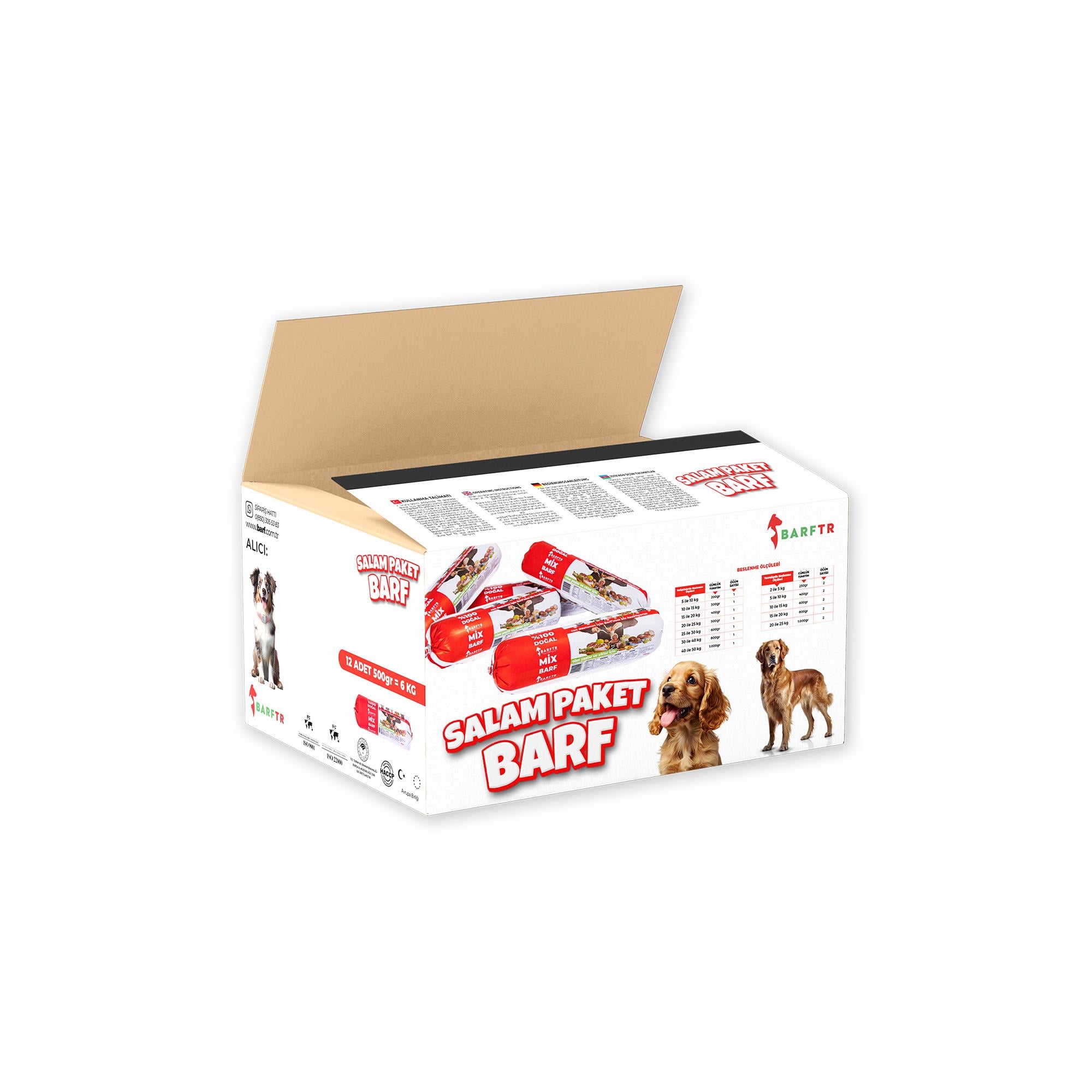 Mix Barf 6 kg Salam Paket Köpek Maması 500 GR Tekli Ambalajlarda