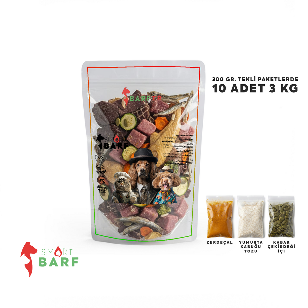 Smart Barf Köpek Maması 300 gram Tekli Ambalajlarda 10 Adet 3 Kg