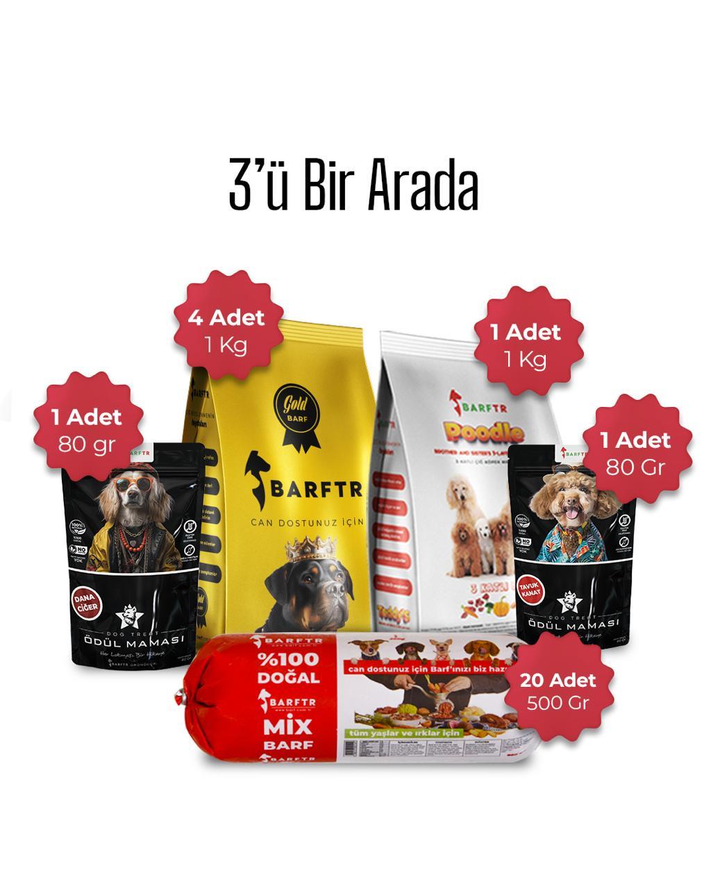 3'ü 1 Arada 20 Adet Mix Barf Salam Paket, 4 Adet Gold Barf, 1 Adet 3 Katlı Barf