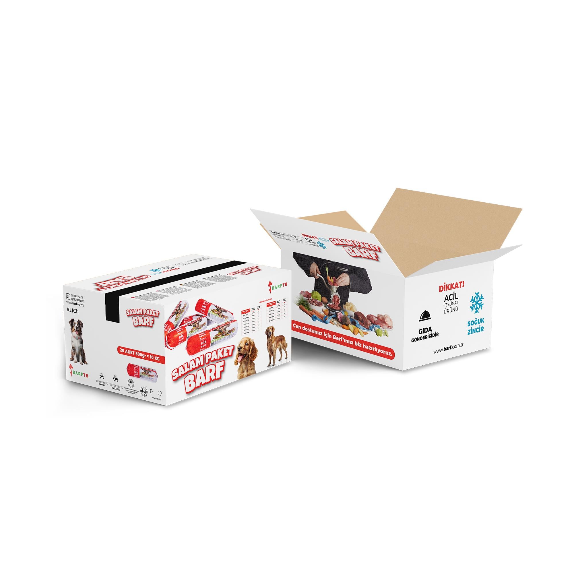 Mix Barf 10 kg Salam Paket Köpek Maması 500 GR Tekli Ambalajlarda