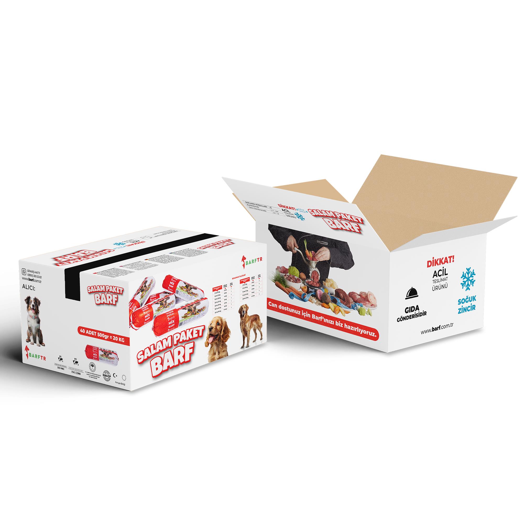 Mix Barf 20 kg Salam Paket Köpek Maması 500 GR Tekli Ambalajlarda