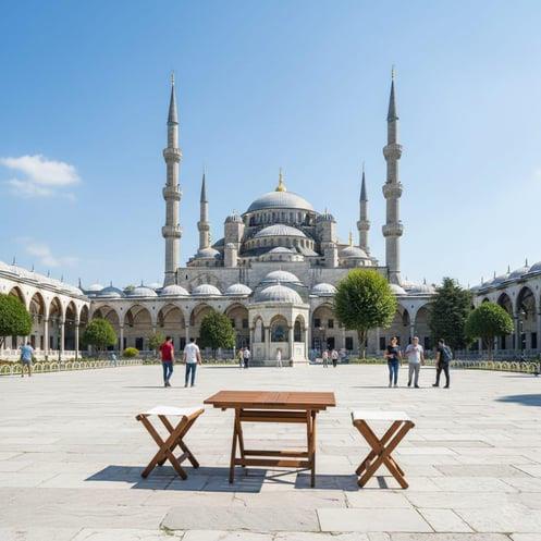 Ada Çay Set -2 Kişilik Ahşap Katlanır Tabure Takım, Ebat Seçimli