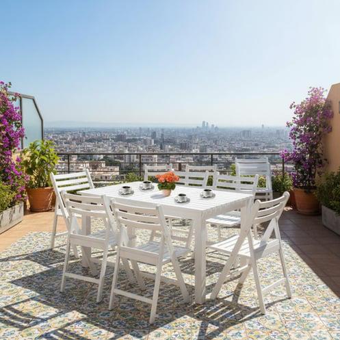 Albatros S Ahşap Masa Sandalye Takımları - Beyaz Renk 4, 6, 8 Kişilik Katlanır Bahçe Balkon Set