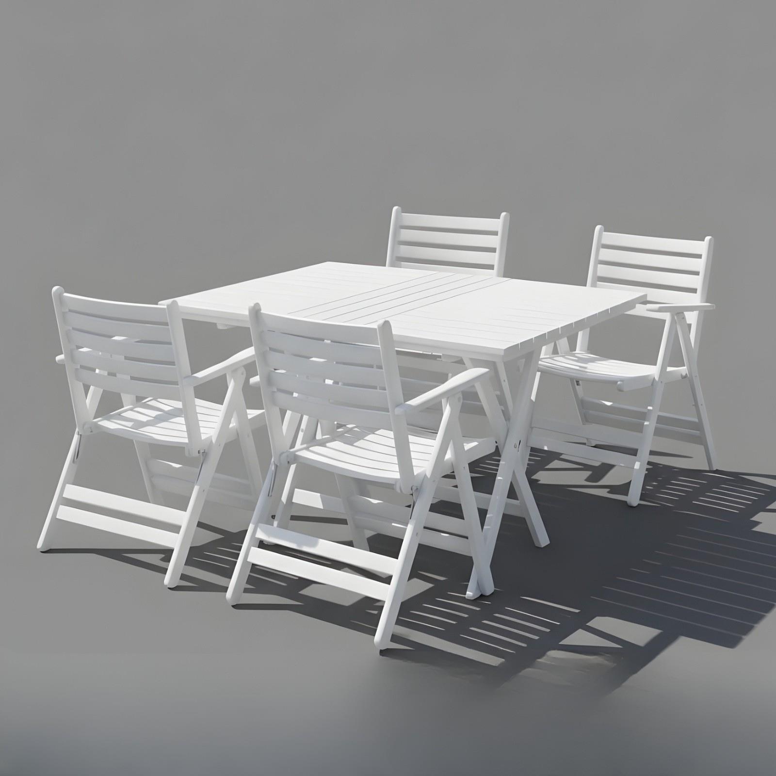 Antalya Ahşap Masa Sandalye Takımı Beyaz - 4 ve 6 Kişilik Katlanır Bahçe Balkon Set