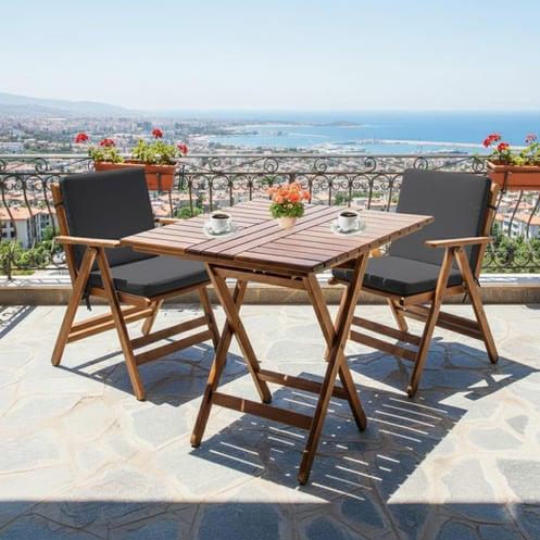 Antalya Ahşap Masa Sandalye Takımı Beyaz - 2 Kişilik Katlanır Bahçe Balkon Set