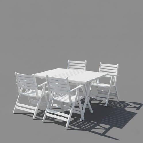 Antalya Ahşap Masa Sandalye Takımları Beyaz -4 Kişilik Düz Minderli Katlanır Bahçe Balkon Set