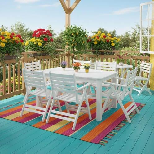 Antalya Ahşap Masa Sandalye Takımları Beyaz - 4 ve 6 Kişilik Bahçe Balkon Set