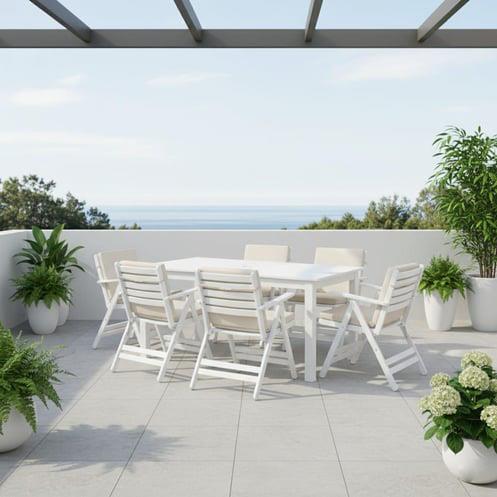 Antalya Ahşap Masa Sandalye Takımları Beyaz - Düz Minderli 4 ve 6 Kişilik Bahçe Balkon Set